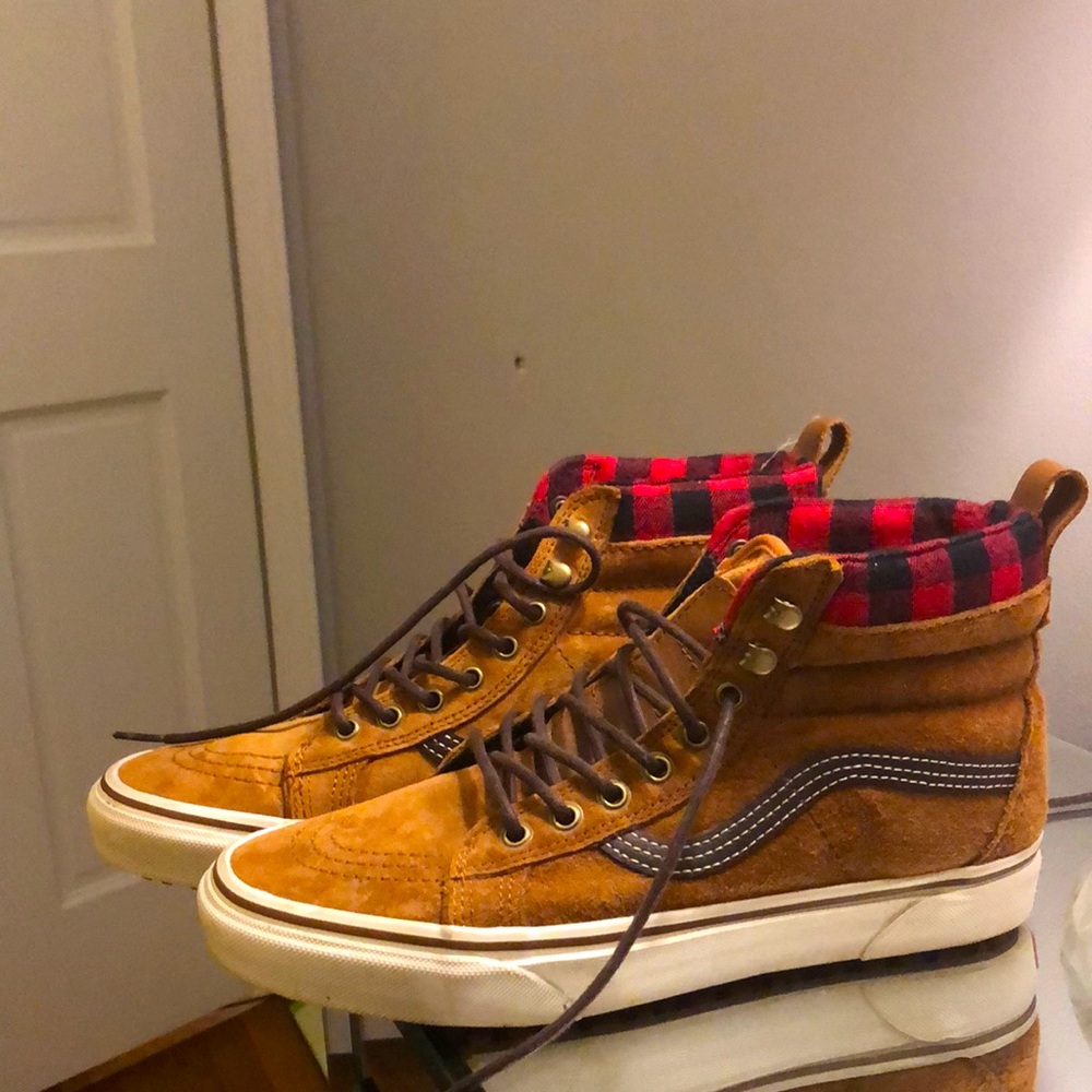 Brown Suede Leather High Top Vans w/ Plaid Top | SK8-HI MTE-1 Shoes